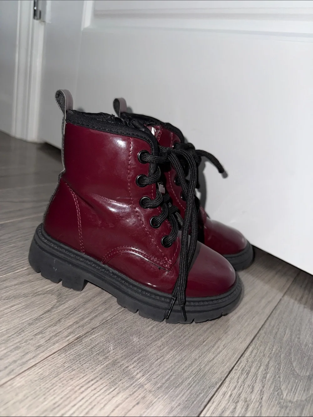 Primark Burgundy Glossy Lace-Up Kids Combat Boots